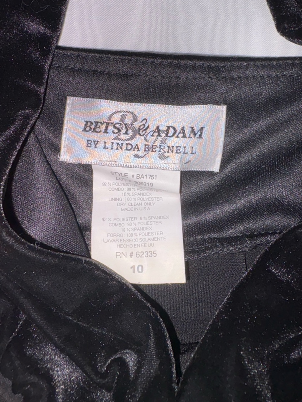 Betsy & Adam Size 10 Black Velvet Halter Rhinestone Ruffle Hem Cocktail Dress - Picture 2 of 3